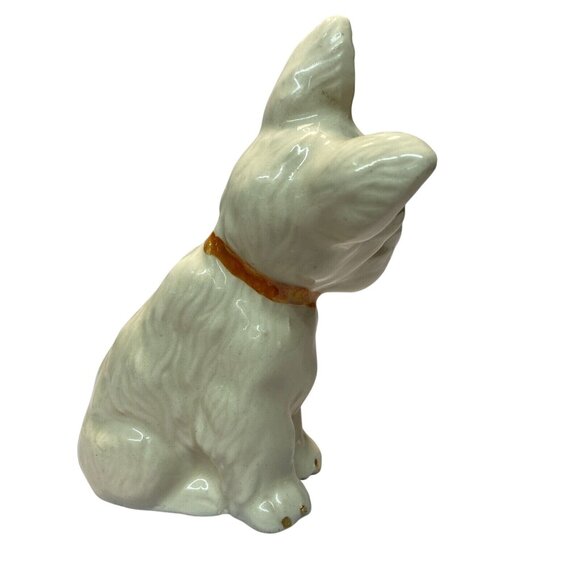 Vintage Scottish Terrier Scottie Dog Figurine Statue Ceramic White Gold 5” Tall - Picture 4 of 9